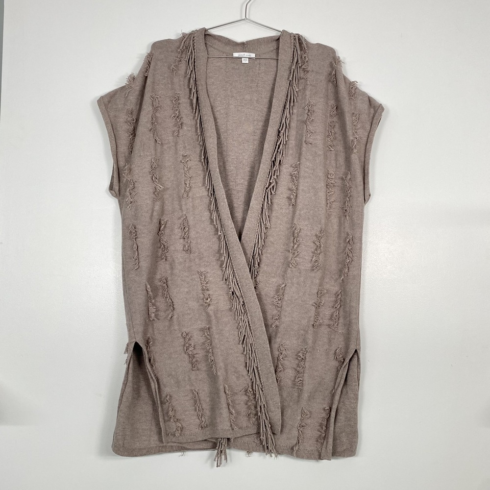 J. Jill Taupe Fringe Open-Front Sleeveless Cardigan